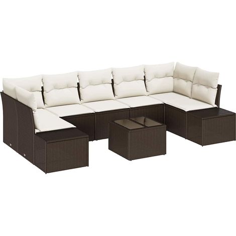 Sofa Set with Cushion 8 pcs Brown Poly Rattan vidaXL