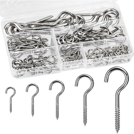 115 Stück Schraubhaken Edelstahl 5 Größen Haken zum Schrauben Cup Hakenschraube mit Gewinde Einschraubhaken Deckenhaken für Cup Teetassen Schlüssel Lampen und Weihnachtsdekoration (1/5)