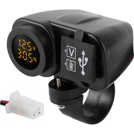 Chargeur USB Double Moto Voltmètre Thermomètre Multifonction Étanche avec Capot Protecteur (1/5)