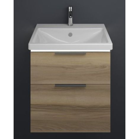 Burgbad Eqio Keramik-Waschtisch mit Unterschrank, 2 Auszüge mit LED-Beleuchtung, Griffleiste Frassino Dekor Cappuccino/Alpinweiss 63 cm Schwarz matt (1/2)