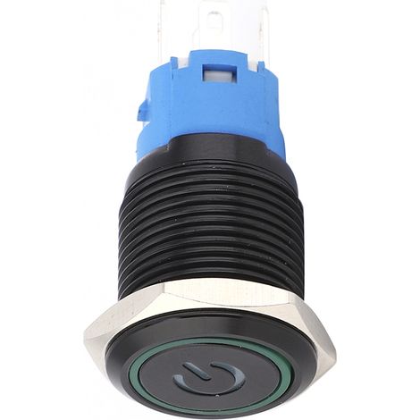 2 interrupteurs métalliques noirs autobloquants avec indice de protection IP65, lampe LED et symbole 16 mm (vert 12 V CC) (1/5)