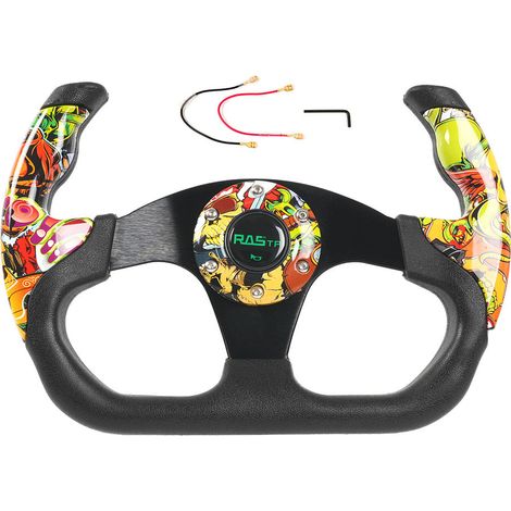 Volant personnalisé 13 pouces pour voiture - Karting, buggy de plage, jeu de course - Jaune (1/4)