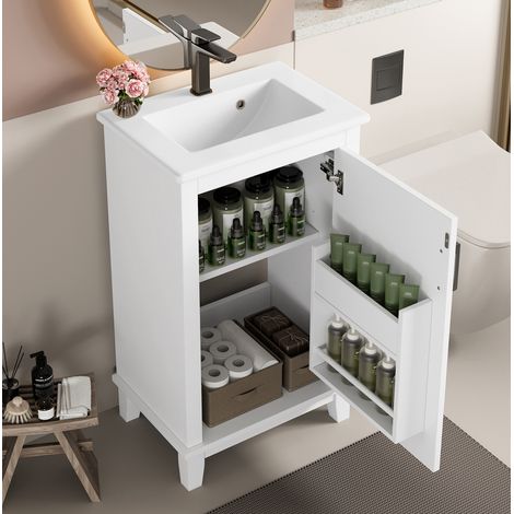 Meuble de salle de bain avec vasque intégrée 51 x 34 x 83 cm, blanc, MDF et céramique HAVRYA (1/5)