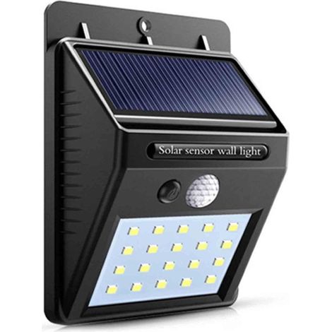 Lampe solaire d'extérieur à LED étanche avec détecteur de mouvement PIR - Lampe murale pour couloir, cour, rue - 48 LED (1/2)