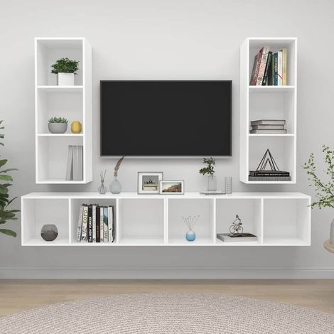 vidaXL Muebles de salón de pared 4 piezas madera de ingeniería blanco (1/5)