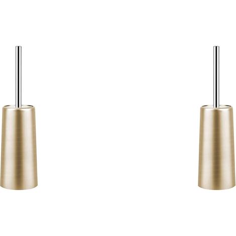 of 2 toilet brushes and stainless steel toilet holder gold