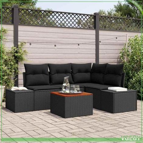 Canapé de jardin modulable - FAFEICY - Modulaire - Noir - Polyrotin & bois d'acacia - Sac de rangement étanche (1/5)