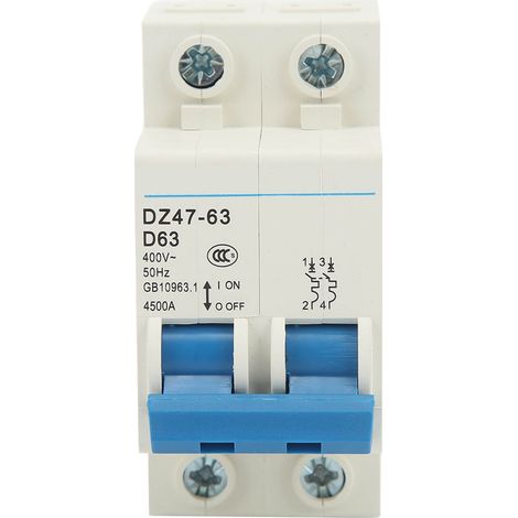Disjoncteur miniature 63A 400V AC, isolateur de courant résiduel 2 pôles, montage sur rail DIN (1/5)