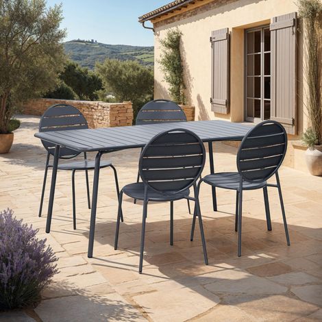 Ensemble table de jardin + 4 chaises rondes en métal gris - BACA