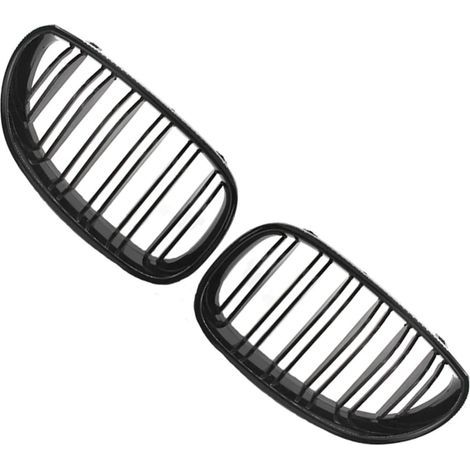 Calandre avant pour BMW Série 5 E60 E61 (2004-2009), avec un design à double barre horizontale et une finition noir brillant. (1/4)