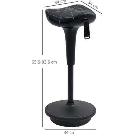 Tabouret de bureau pivotant et ergonomique, hauteur réglable de 65,5 à 83,5 cm, inclinaison à 120°, noir (1/5)