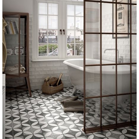 Carrelage effet carreau de ciment CAPRICE DECO B&W COMPASS 20x20cm 20x20cm Noir et Blanc Mat - Boîte de 1 m2 (1/3)