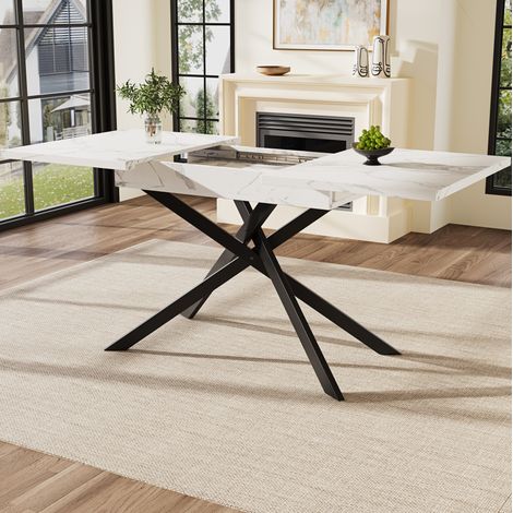 MEUBLIV Ausziehbarer Esstisch 120–160x80 cm Weiß/Schwarz mit Erweiterung (1/5)