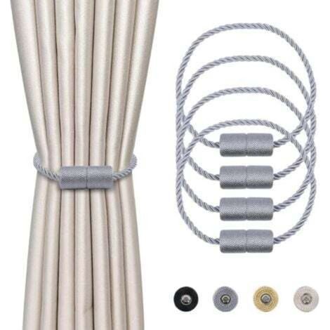 4 Pièces Magnétiques Embrasses de Rideaux Gris Tressées Boucle de Rideau Aimanté Attache Rideau Corde de Rideau de 45 cm - Accessoires de Rideaux pour la Décoration de la Maison (1/4)