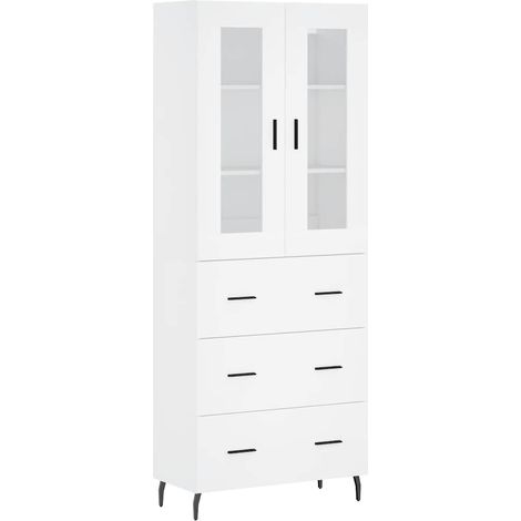 Credenza Madia Buffet Bianca 69,5x34x180 cm in Legno Multistrato CDS30525 (1/5)