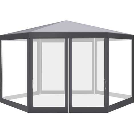 SWANEW Tenda con zanzariera Tenda esagonale per feste all'aperto resistente ai raggi UV Patio. cortile 2x2x2m grigio (1/5)