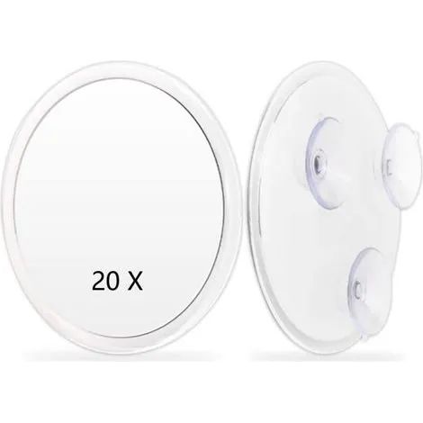 Miroir grossissant blanc à ventouses - Miroir de maquillage à ventouses - Grossissement x20 - Ø15 cm - Pour usage domestique et professionnel (institut de beauté). (1/3)