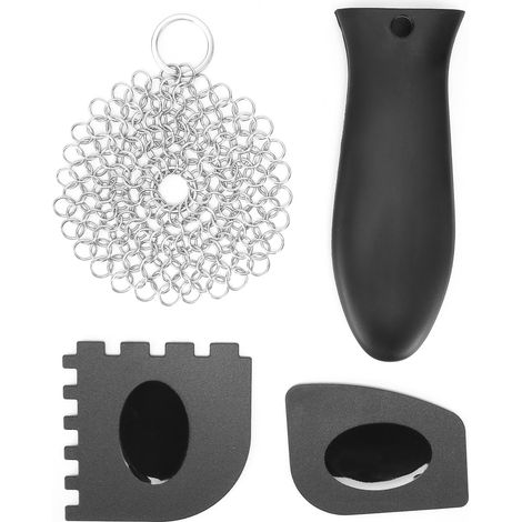 Lot nettoyant en acier inoxydable pour fonte, grattoir denté, couvercle de poignée de casserole, kit de nettoyage de cuisine (1/5)