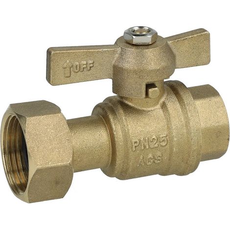 Robinet à bille pour compteur d'eau droit avec 1/2'' FF et écrou à chapeau 3/4''
