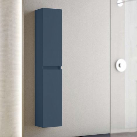 Colonna sospesa in legno a due ante H160 cm CUBE Blu Opaco (1/3)