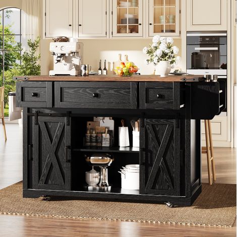 Carrello cucina estensibile con presa, 91,5 cm, nero DESVIAE (1/5)