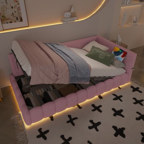 letto struttura letto contenitore 90x200 LED rosa OKMYHOME
