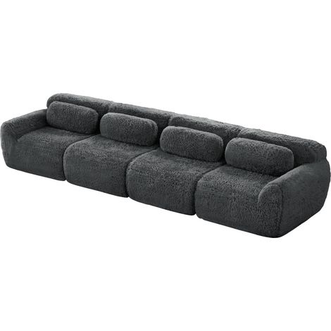 Divano 4 posti in tessuto peluche premium grigio con cuscini e base antiscivolo (1/5)