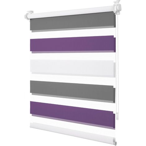 Store Enrouleur Jour Nuit sans Perçage, Double Tissu, Protection de l'Intimité et Sécurité Enfant, Installation Rapide avec Clips pour Fenêtre ou Porte, Blanc-Anthracite-Aubergine, 40l x 150L cm (1/5)