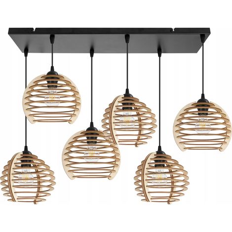 LAMPADA A SOSPENSIONE, LAMPADARIO DA SOFFITTO, IN LEGNO, PARALUME A LED (1/5)