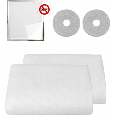 Lot de 2 moustiquaires de fenêtre 150 x 200 cm, tissu, autocollant de fenêtre, moustiquaire réglable (blanc) (1/3)