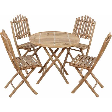 Maison Exclusive - 5dílný skládací zahradní jídelní set s poduškami bambus (1/5)
