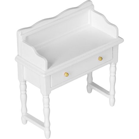 Bureau miniature en bois aux couleurs vives, échelle 1:12, pour maison de poupée (blanc). (1/5)