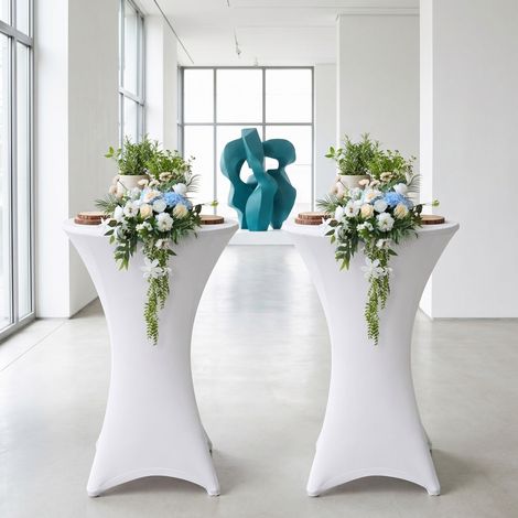 Jiubiaz Funda para mesa alta redonda Ø60×110 cm – Mantel extensible para bodas y banquetes Blanco 2x