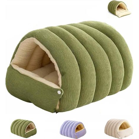 Lit Pour Chat - Tente Nid Enveloppant Avec Coussin Amovible - Pour Chats Et Petits Chiens - Vert - Taille S (1/5)