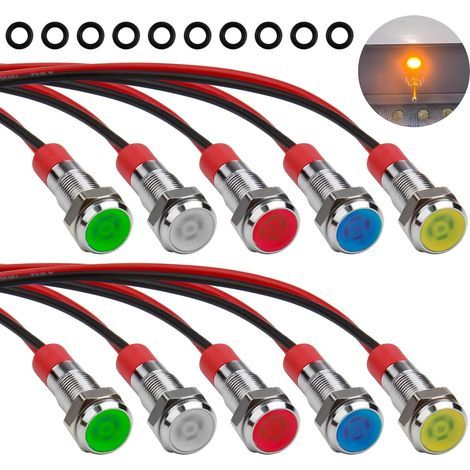 10 spie LED in metallo da 6 mm, indicatori a pannello per veicoli, AC/DC 12-24V, luci di segnalazione multicolore per auto, barche, modellini (1/5)