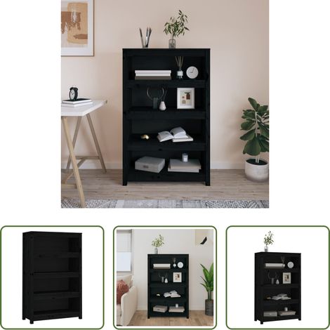 Étagère en bois - Bibliothèque Noir 80x35x126 cm Bois de pin massif (1/5)