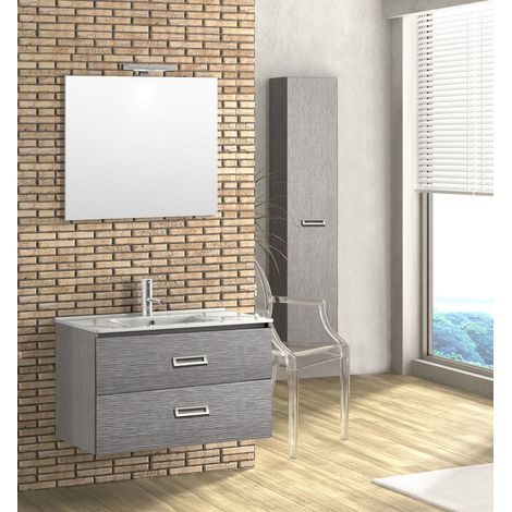 Mobile bagno sospeso fantasy 90 cm grigio matrix con lavabo e specchio (1/5)