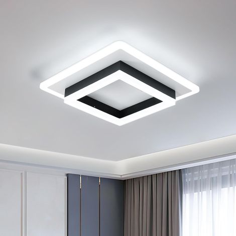 Plafonnier LED moderne, carré noir 24 W, en acrylique, idéal pour une chambre, une cuisine, un salon, un couloir ou un balcon, diamètre 20 cm, lumière blanche 6500 K [Classe énergétique E] (1/5)