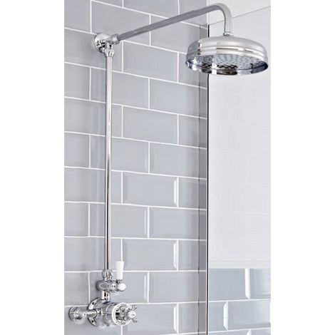 Milano Elizabeth Grand Rigid Riser with 1 Outlet Twin Exposed Thermostatic Mixer Shower Valve and Round Rainfall Shower Head - Chrome & White (1/4)