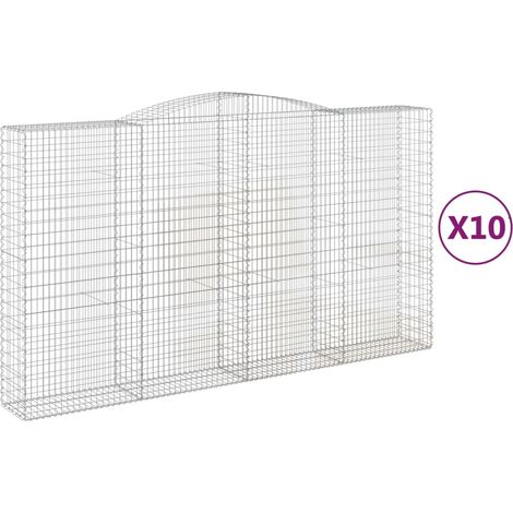 Gabbione cesti ad arco muro di contenimento gabbia recinzione 10 pz 400 x 50 x 220/240 cm ferro zincato Argento 020040299