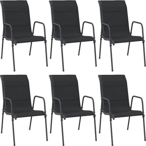 INLIFE Chaises de jardin 6 pcs Acier et textilène Noir (1/4)