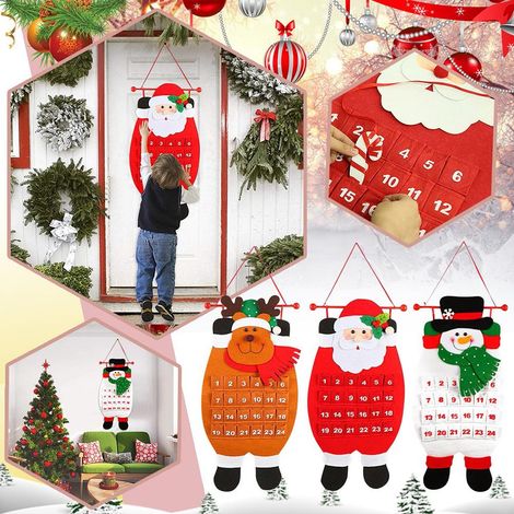 Calendrier de l'Avent mural en feutrine avec Père Noël, 24 jours de compte à rebours pour la décoration intérieure (1/5)