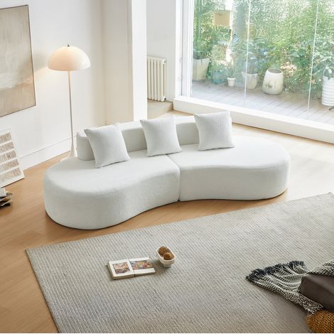 Canapé d’angle 277x103x68 cm blanc en tissu effet velours avec design incurvé modulaire 3 places (1/4)