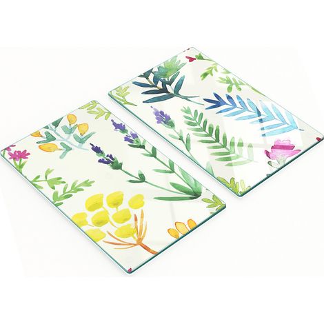 Tablas de servir de cristal para cocina con estampado floral, 2 x 30 x 52 cm.