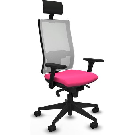 Horna sincro malla blanca similpiel rosa brazos 3D base piramidal cabecero fijo ruedas 65mm nailon (1/5)