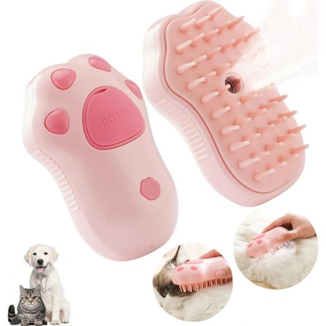 Brosse à vapeur pour chat, brosse à vapeur 3 en 1 pour chat, brosse de pulvérisation rechargeable en silicone autonettoyante pour chat pour la perte (1/5)