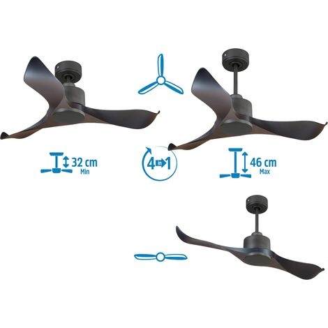 Modulo Slim  Ring - Super destratificateur et ventilateur DC 166 cm noir  pales bois blanc idéal 30 à 60 m² (1/5)