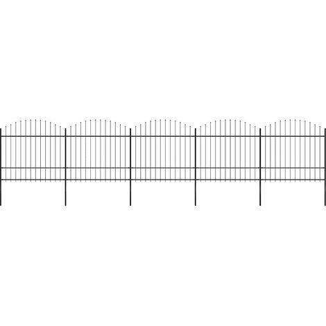 Clôture de jardin avec pointe de lance, acier, 892,5 x 175 cm, noire