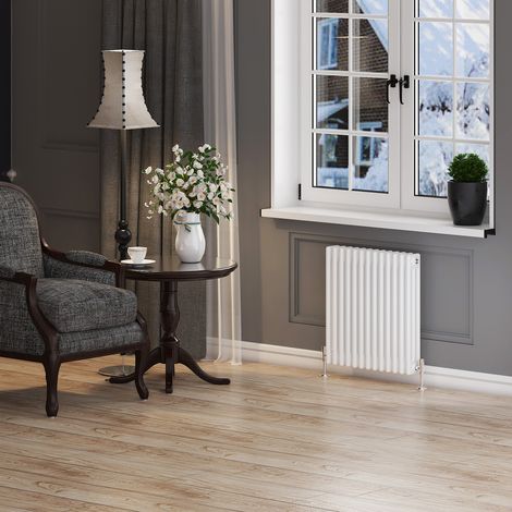 ELEGANT Traditional Radiator Cast Iron Style 600 x 599 mm White Triple Horizontal Column Radiators Horizontal Radiator (1/5)