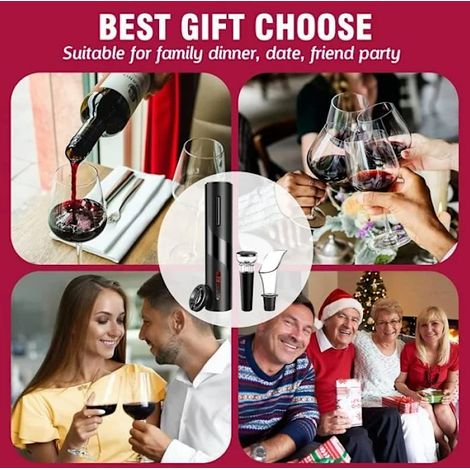 Tire-bouchon électrique 4 en 1, ouvre-bouteille automatique avec coupe-capsule, broyeur de vin et tire-bouchon noir